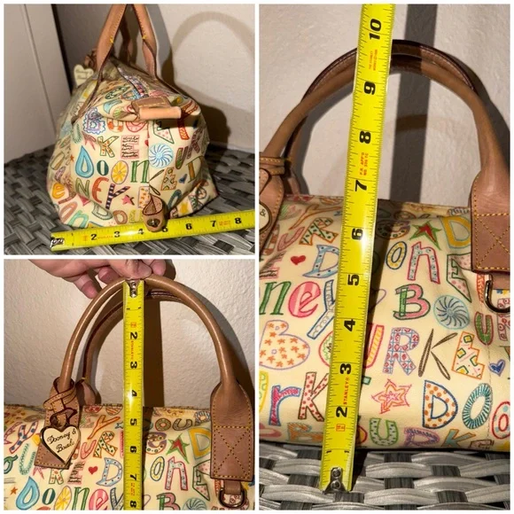 Dooney & Bourke Alphabet Print Satchel Cream Multicolor Leather Trim - Picture 14 of 16